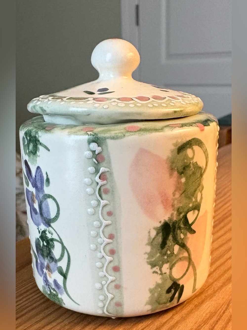 Vintage Pretty Little Pottery Trinket Holder Flower painted inside. Signed